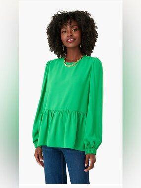 Tuckernuck Pomander Place Carlota Peplum Blouse Women's S Kelly Green Preppy